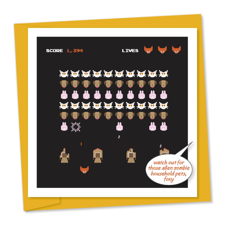 space invaders – watch out for alien zombie household pets, foxy – code 722