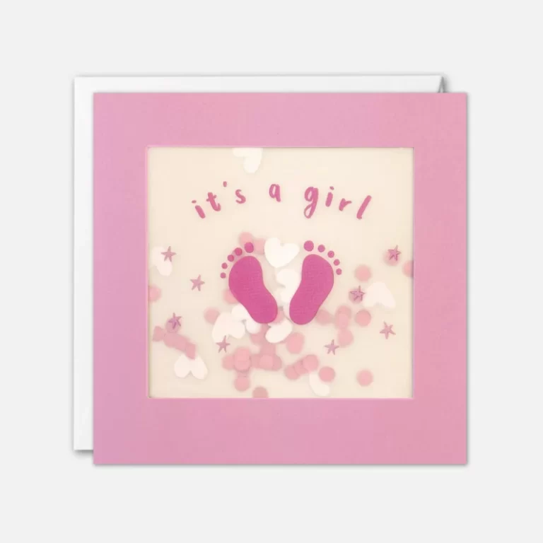 Pink Feet New Baby Girl Card with Paper Confetti - Paper Shakie