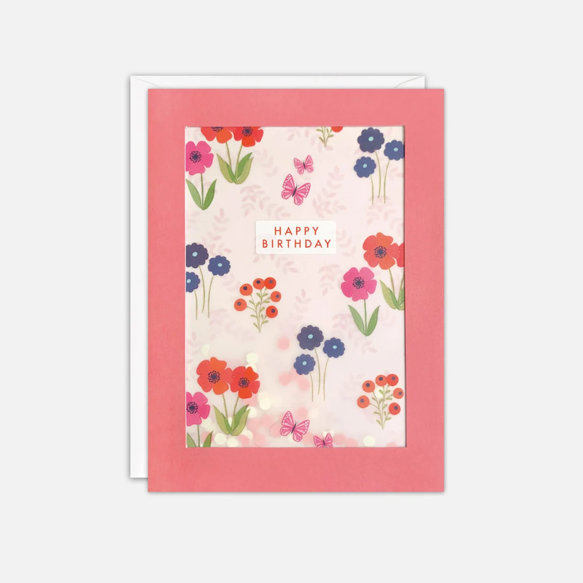 Pink Flowers Birthday Card with Paper Confetti - Paper Shakies