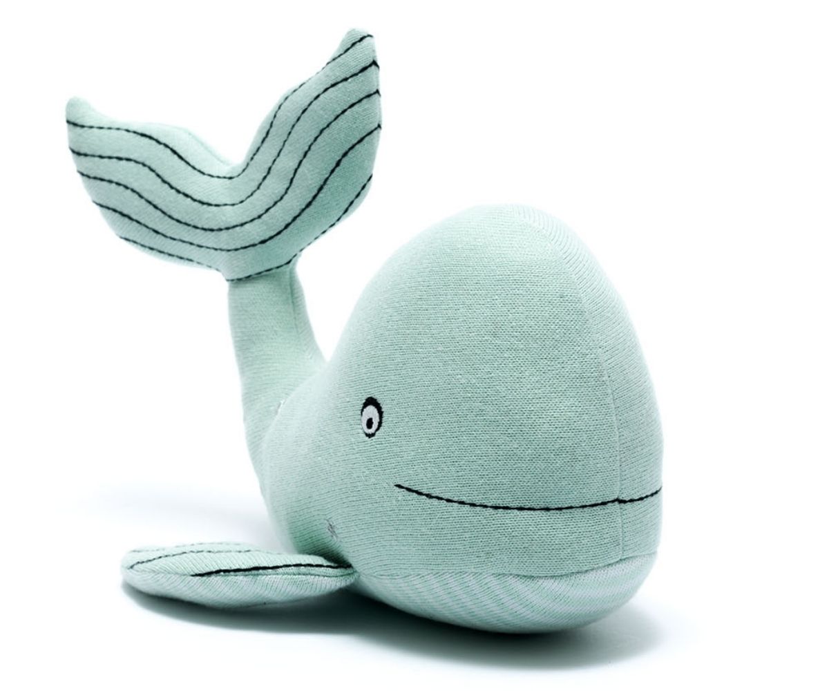 Knitted Organic Cotton Sea Green Whale Scandi Toy