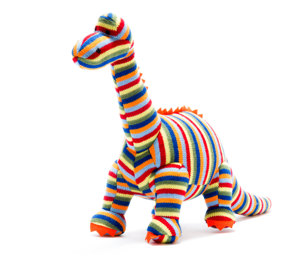 Diplodocus Knitted Dinosaur Soft Toy Rainbow Stripe