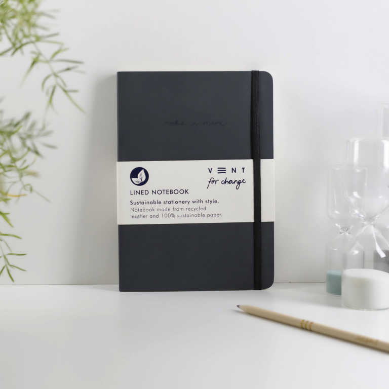 Recycled Leather A5 Notebook - Charcoal Black