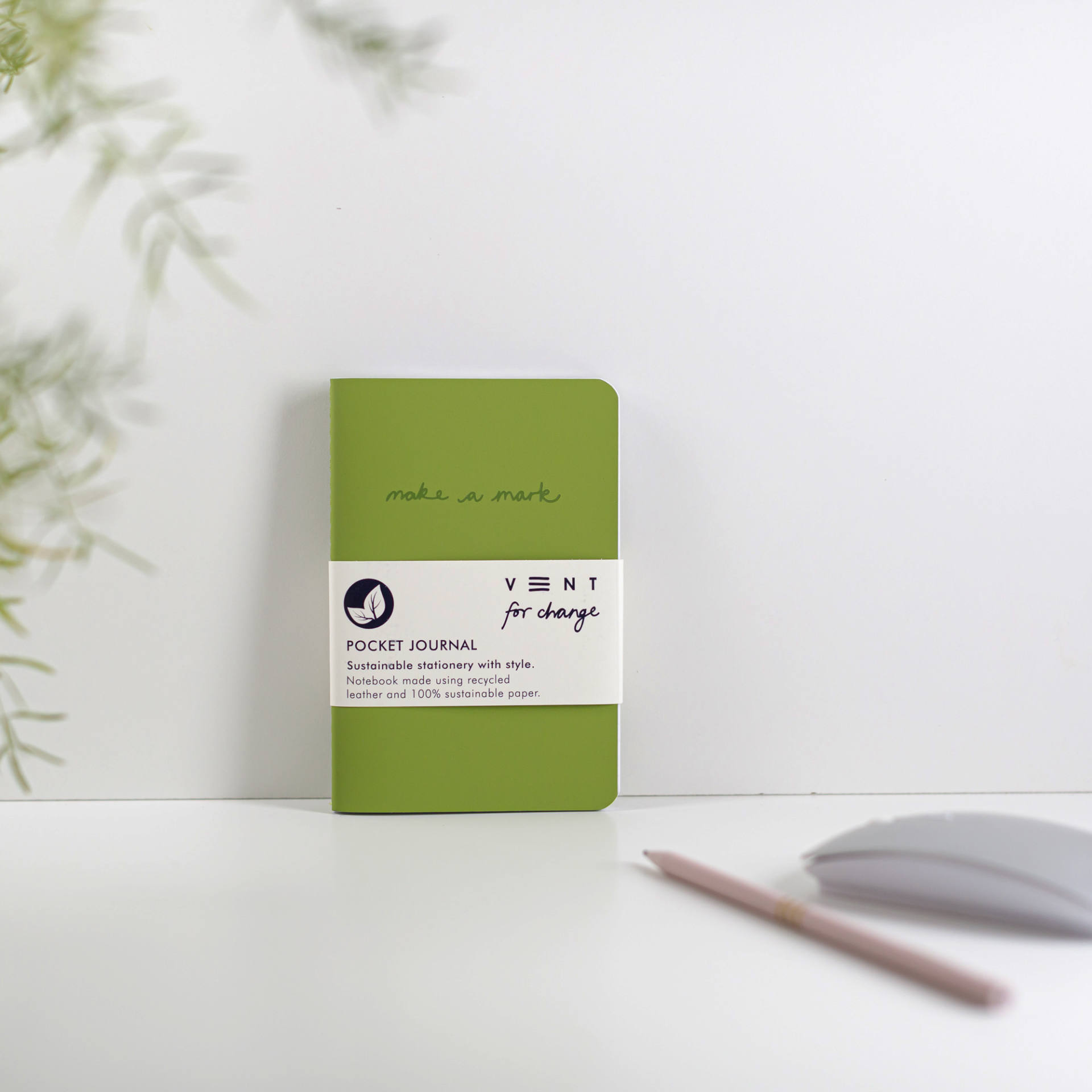 Recycled Leather Mini Pocket Notebook Journal - Green