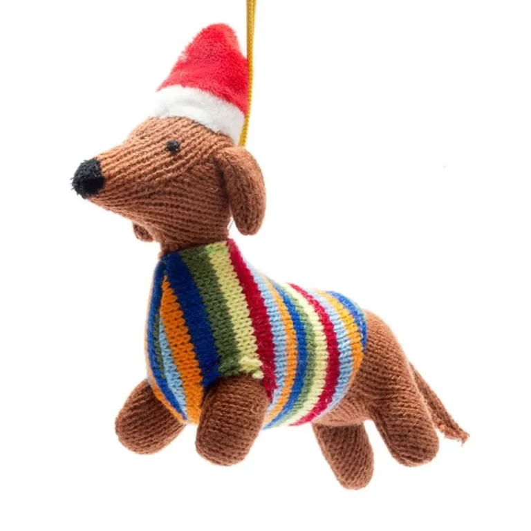 Knitted Sausage Dog Christmas hanging decoration