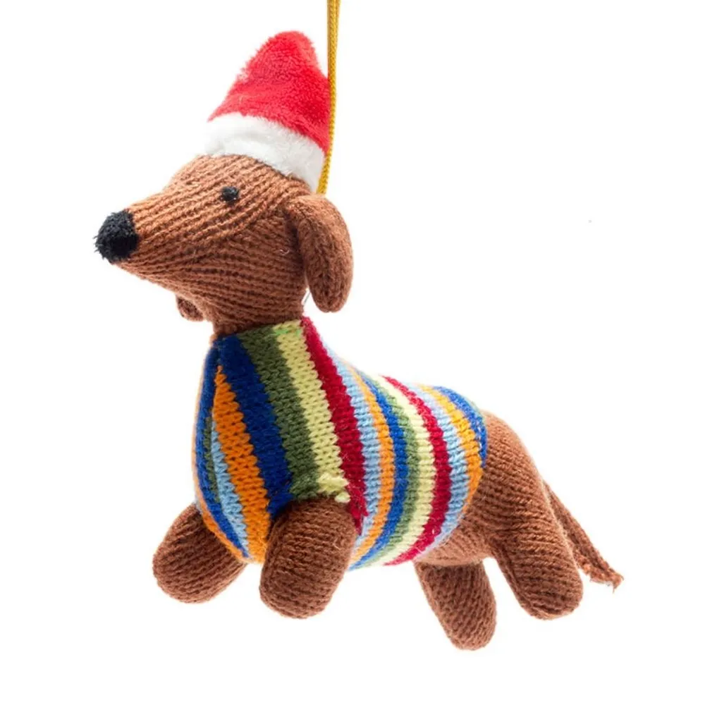 Knitted Sausage Dog Christmas hanging decoration