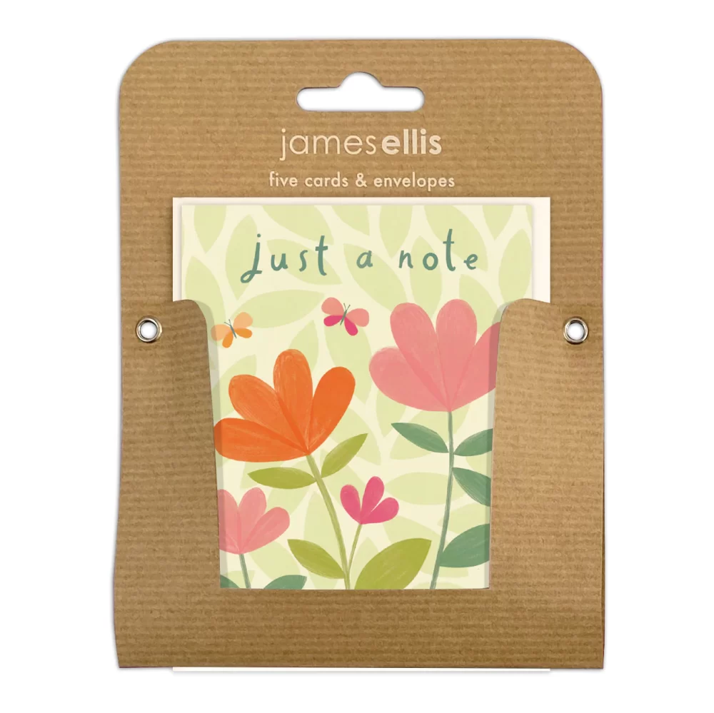 Just a Note Pink and Orange Flowers - pack of 5 cards