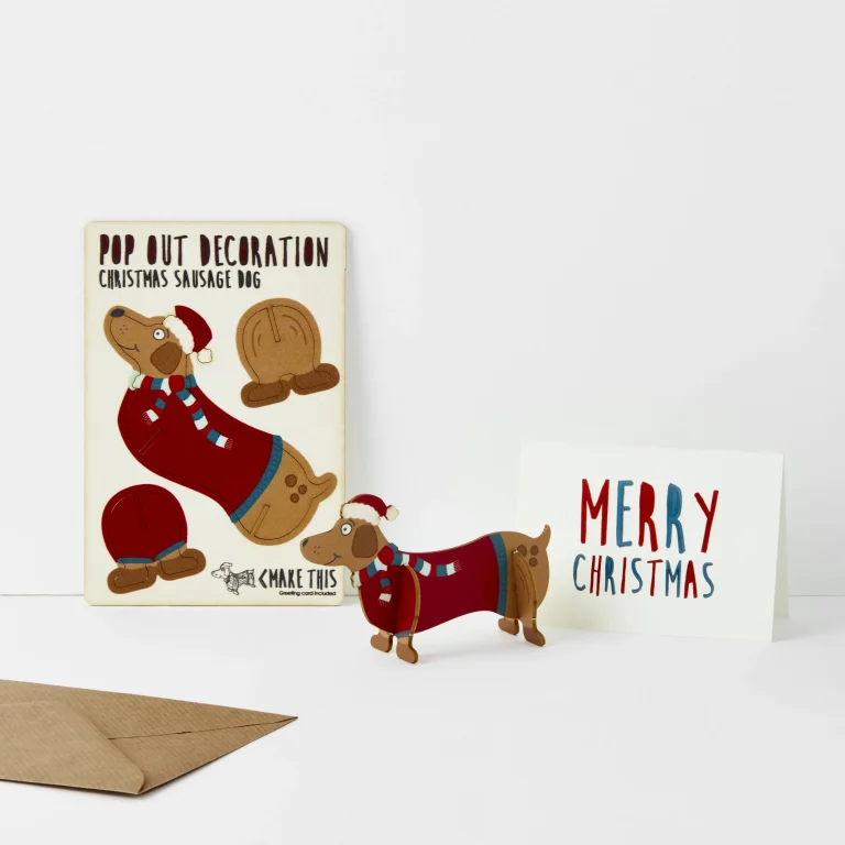 Pop Out Sausage Dog Christmas Card
