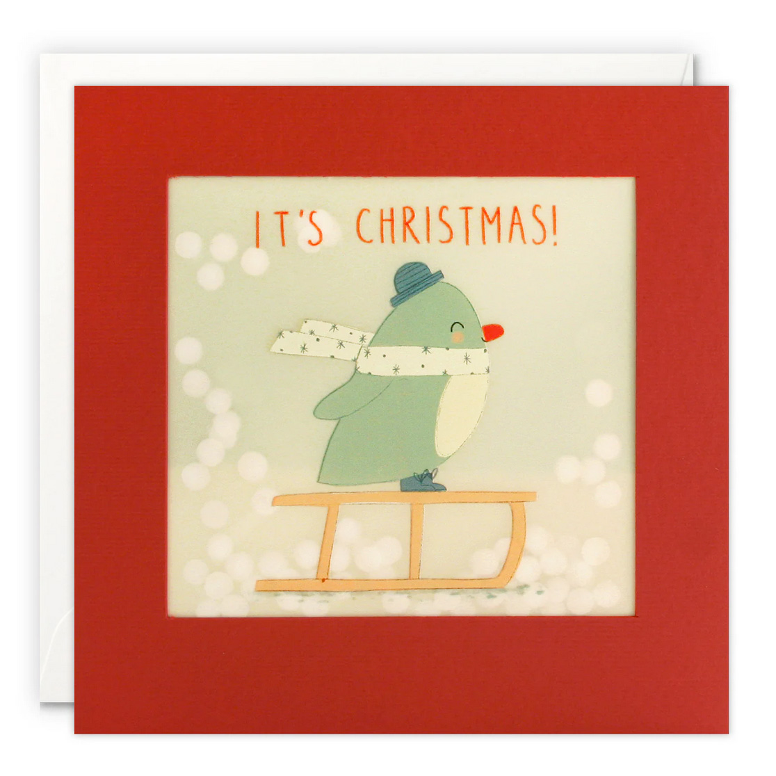 Penguin Sledging Christmas - Paper Shakies | Christmas card
