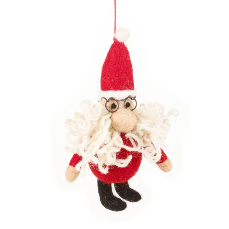 Handmade Felt Curly Santa Christmas Tree Hanging Decoration