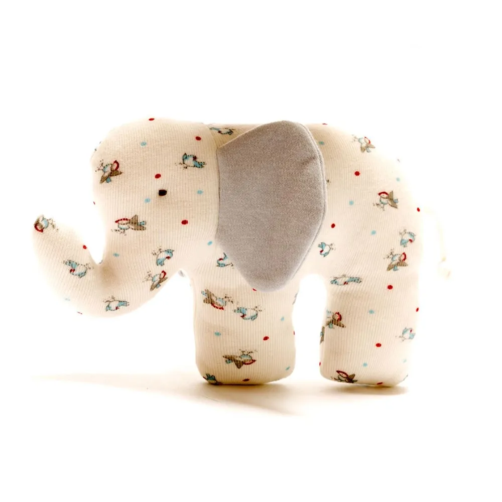 Small Elephant | Organic baby toy with birds & dot print
