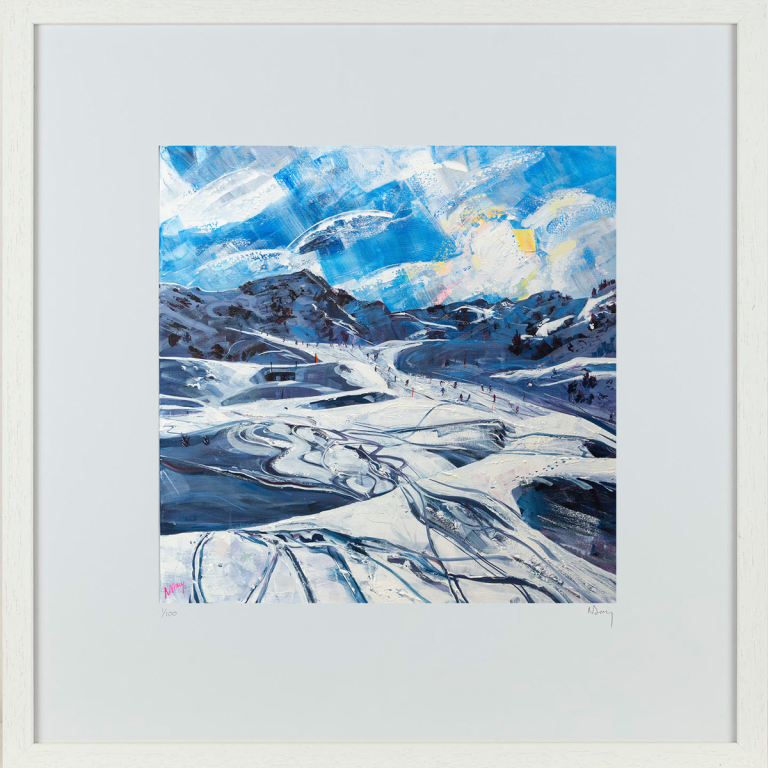 Off-piste tracks – 50cm x 50cm print by Nadia Day