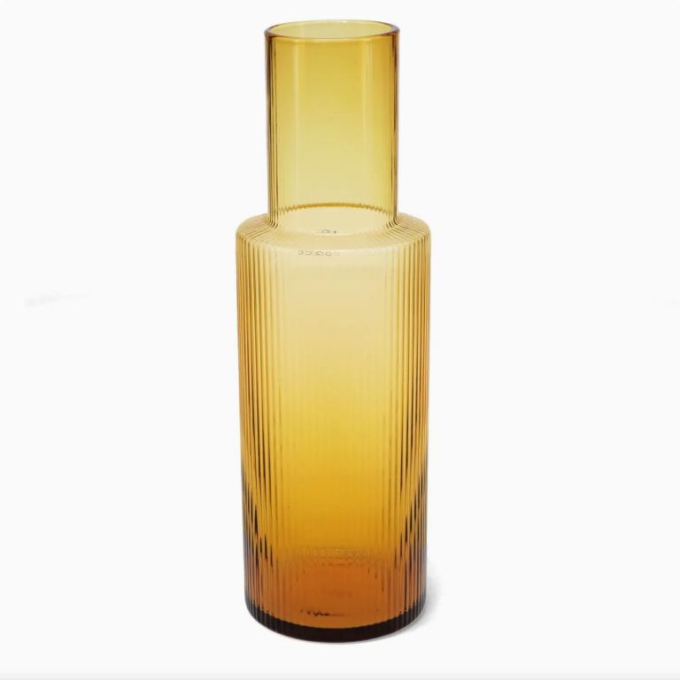 Retro Ribbed Glass Carafe 850Ml - Amber