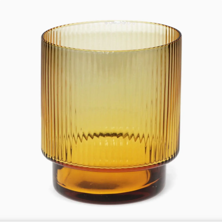 Retro Ribbed Glass Tumbler 325Ml - Amber