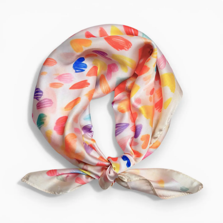 Multi Hearts Silk Touch Neck Scarf | 70*70cm