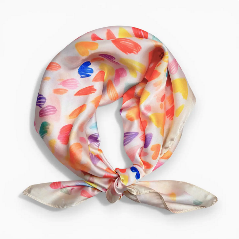 Multi Hearts Silk Touch Neck Scarf | 70*70cm