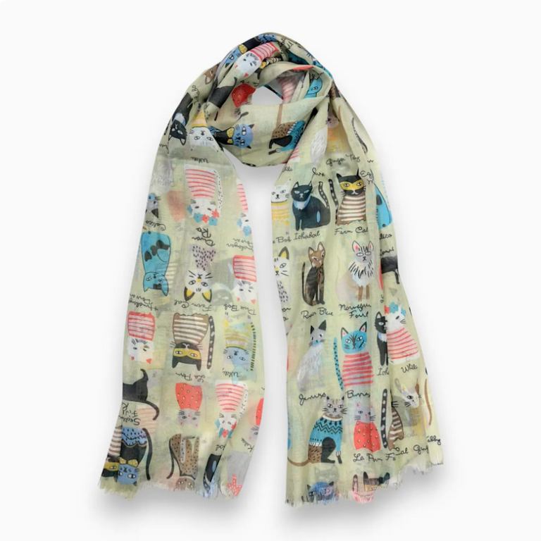 Mixed Cat Digital Print Scarf | Lime