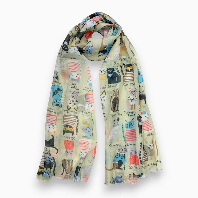 Mixed Cat Digital Print Scarf | Lime